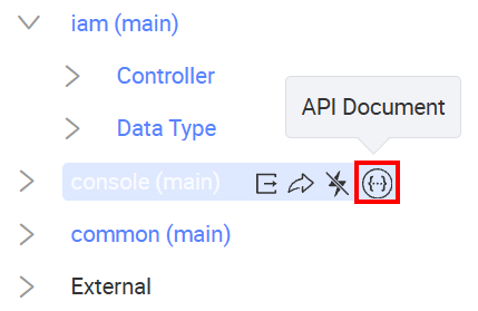 API Document icon in the service list