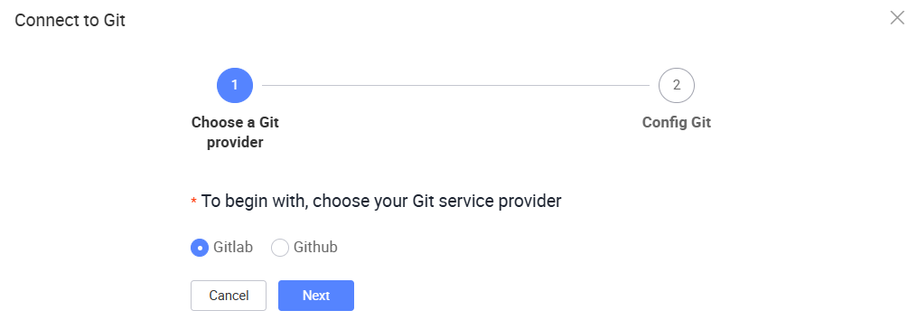 Connect to Git window
