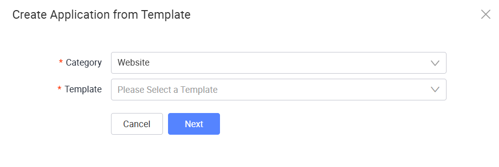 Create Application from Template window