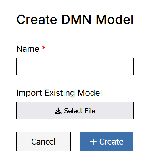 Create DMN Model window