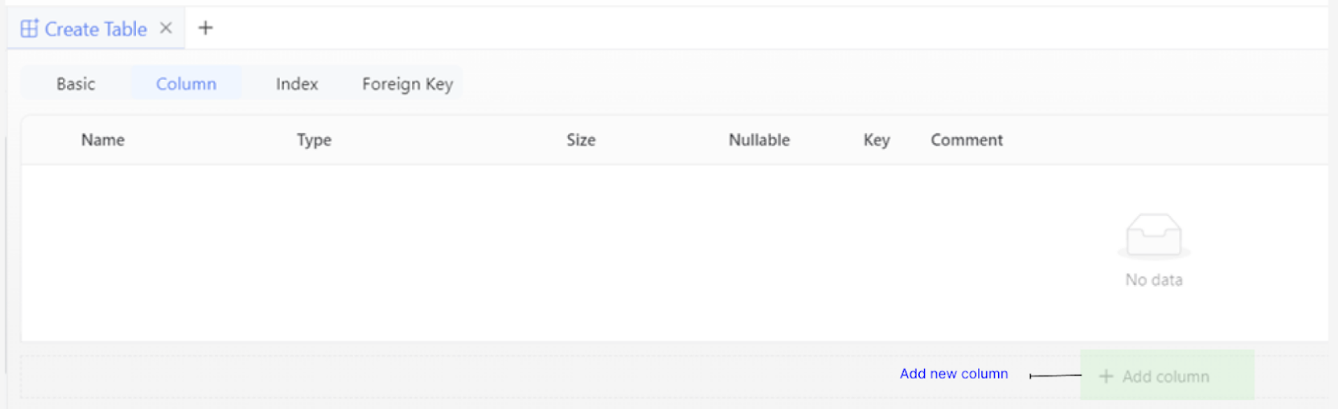 Add column button