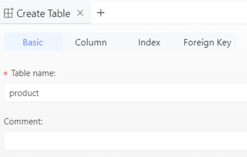 Create Table option