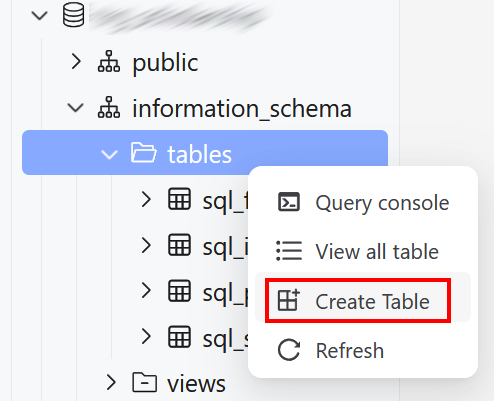 Create Table option