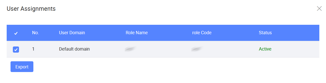 User Assignments window for export