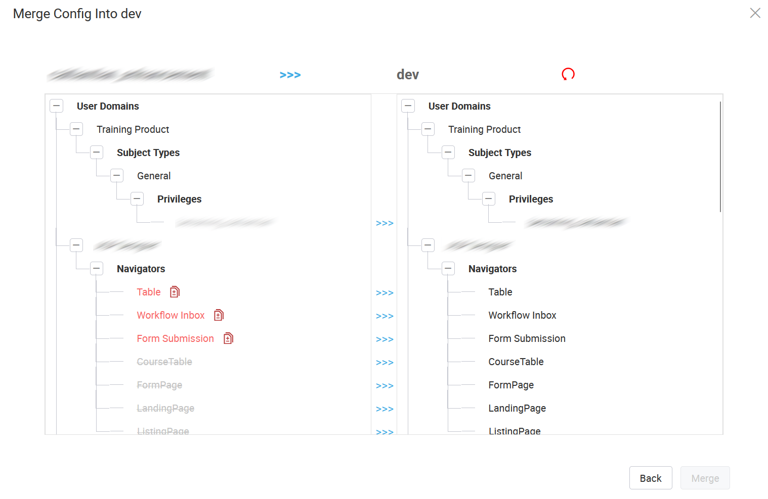 Comparison view while merging config
