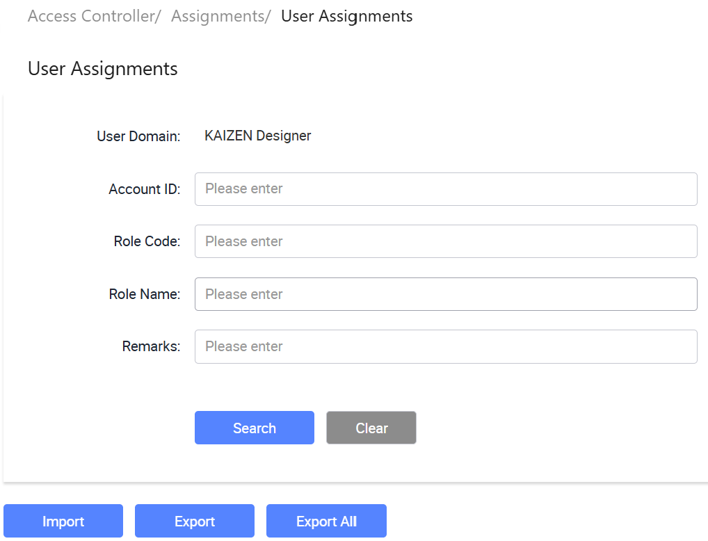User Assignments window