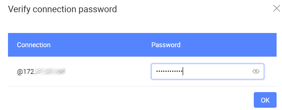 Verify connection password window