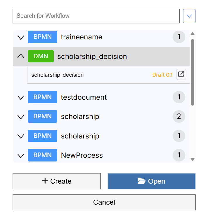Open a workflow