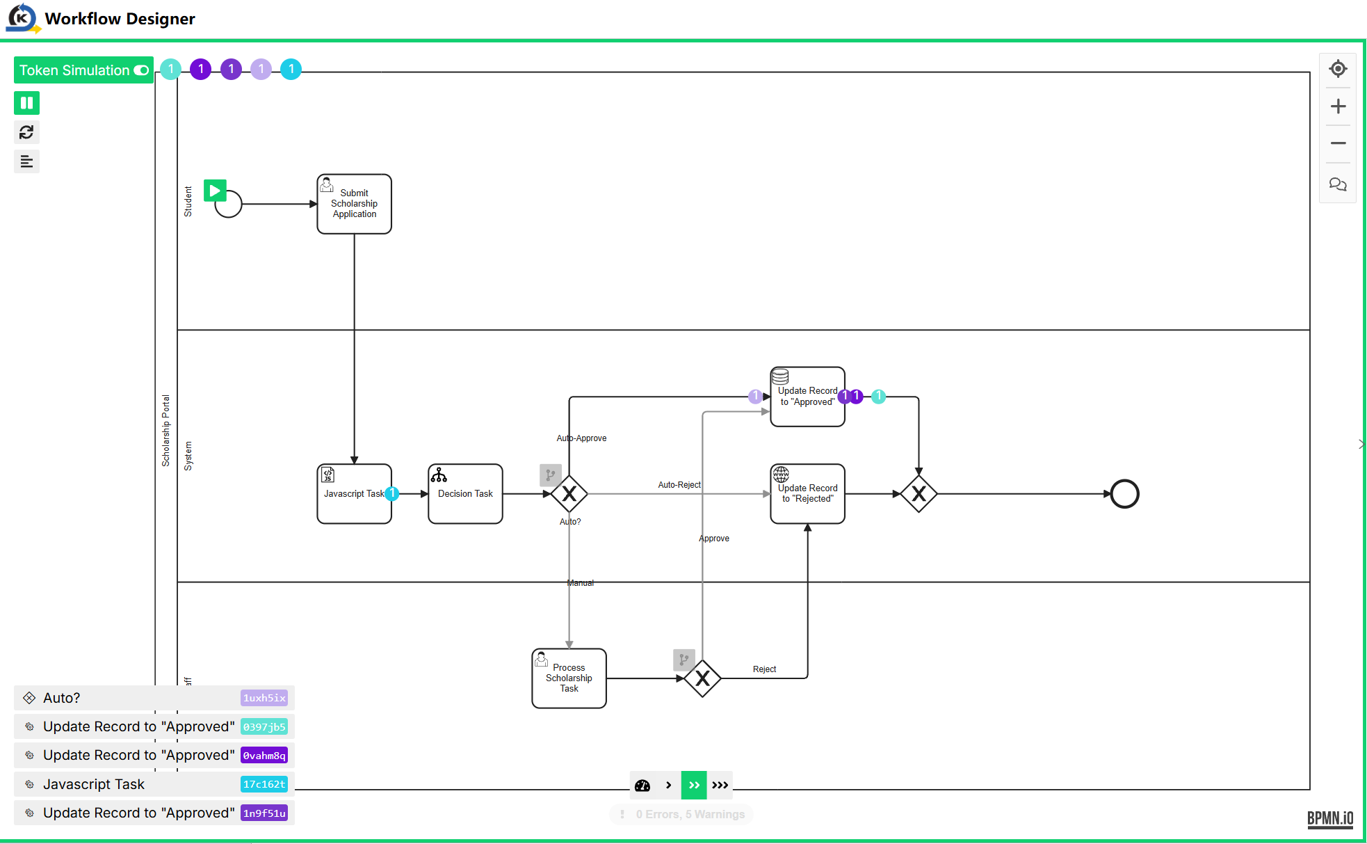 Token Simulation example in Workflow Designer